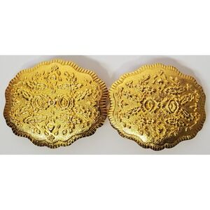 Vintage Dotty Smith Gold Tone Large Belt Buckle Floral Hearts Maximalist Retro